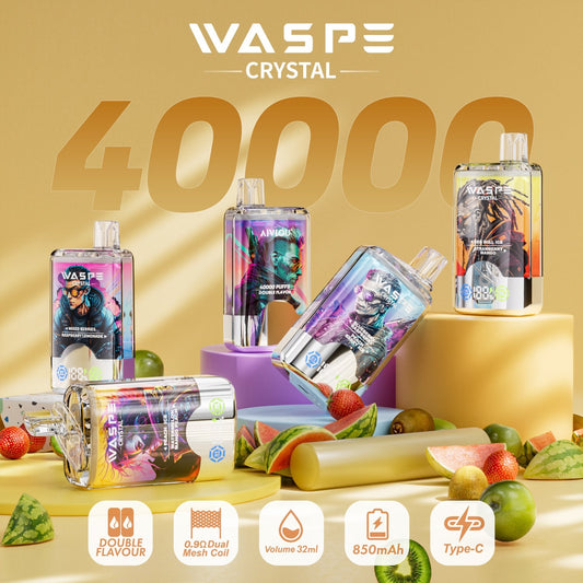 Waspe Crystal 40K Puffs Disposable Vape β Dual Flavors,Dual Mesh Coils,Smart LED Display