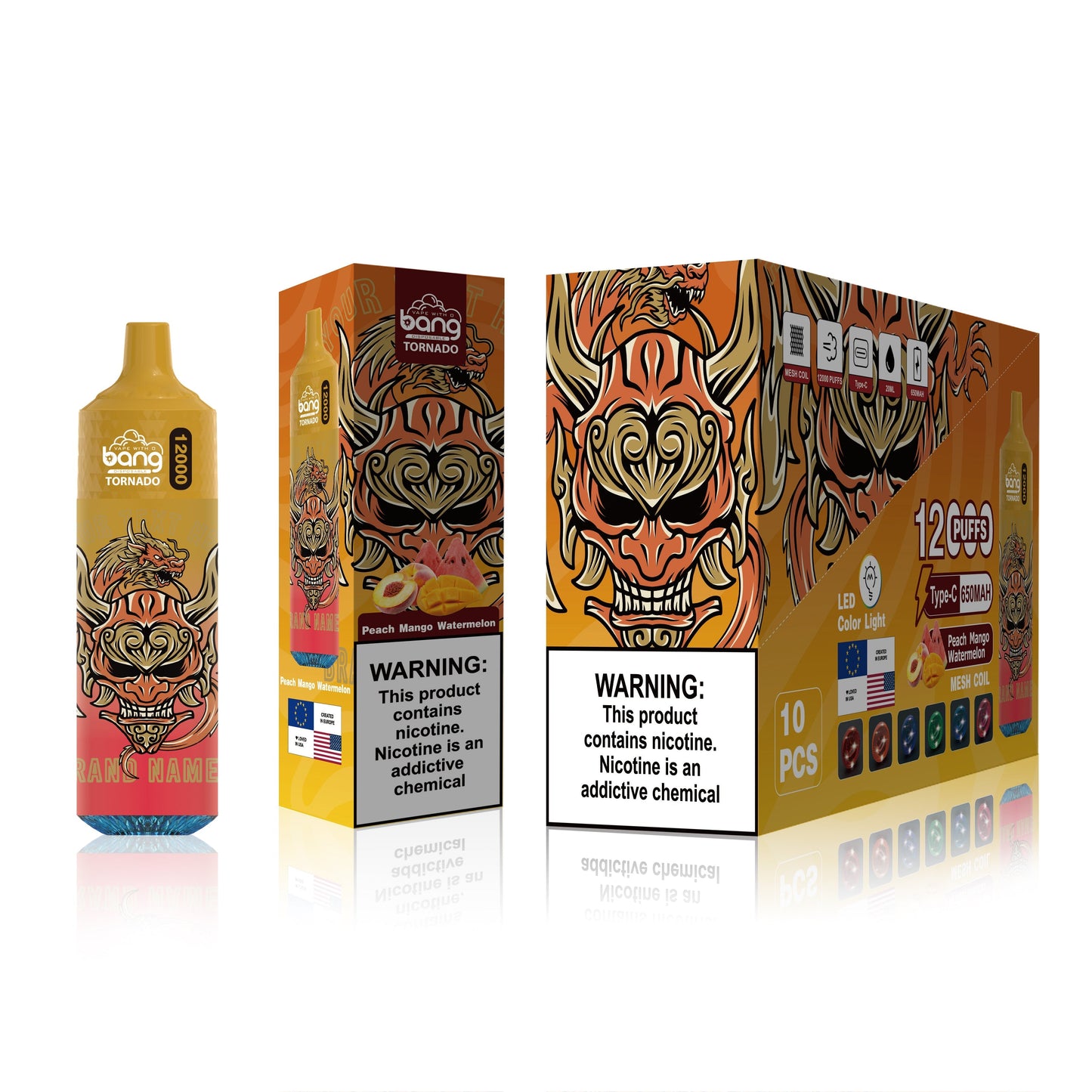 BangKing 12000 Puffs Smart Full Screen Turn Ice Wholesale Disposable Vape Puff 12k Prefilled Pod-850mAh Battery, 40ml E-liquid, Multiple Nicotine 12 Flavors