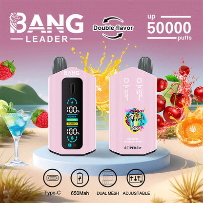 Bang Leader 50000 Disposable Vape - 50K Puffs, 36mBang Leader 50000 Puffs Disposable Vape (0% to 5% Nicotine) – Dual Pods(20mL+20mL) Unmatched Performance 650mAh battery 12 Flavors &nbsp;l E-Liquid (0-5% Nicotine) 36mL650mAh 12 Flavors