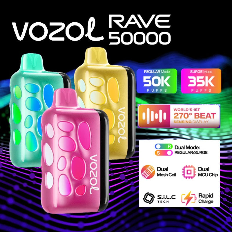 VOZOL RAVE 50000 Puffs Disposable Vape 5% Nicotine 10000mAh Rechargeable Battery Wholesale 12 Flavors