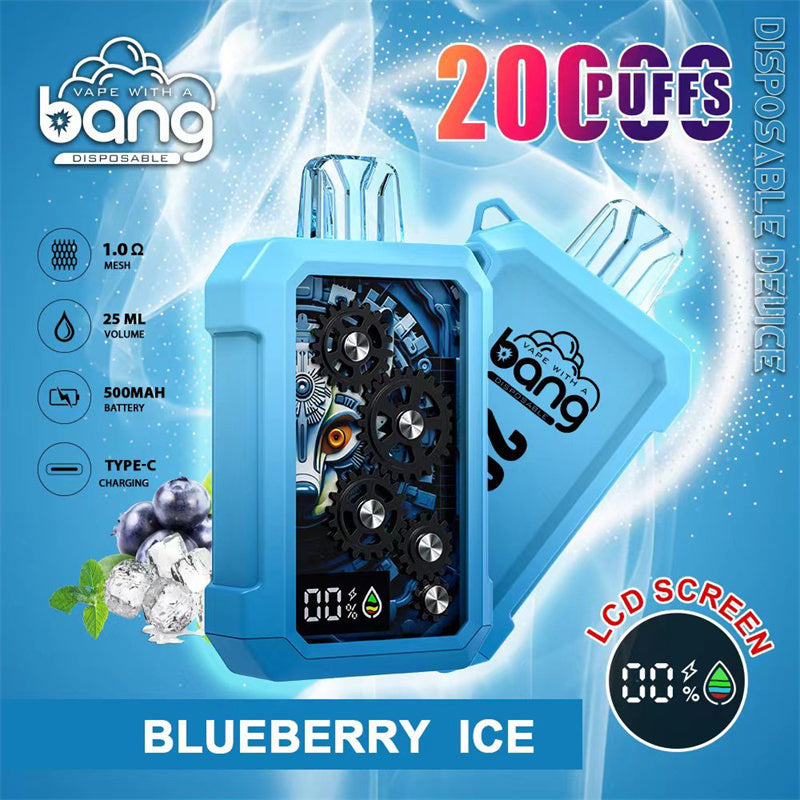 BANG Original China Europe UK Asia Metal Gear 20000 with LCD Screen Disposable Vape Device E-Cigarette Wholesale Supplier Distributor and OEM ODM-500mAh Battery, 25ml E-liquid, Multiple Nicotine 12 Flavors