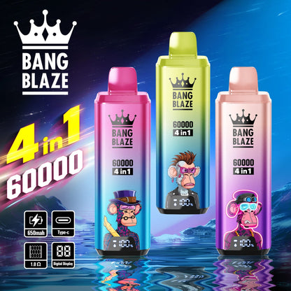 BANG BLAZE 4IN1 60000 Puffs Disposable Vape Wholesale(0% to 5% Nicotine) 56ML e-liquid &nbsp;650mAh 12 Flavors