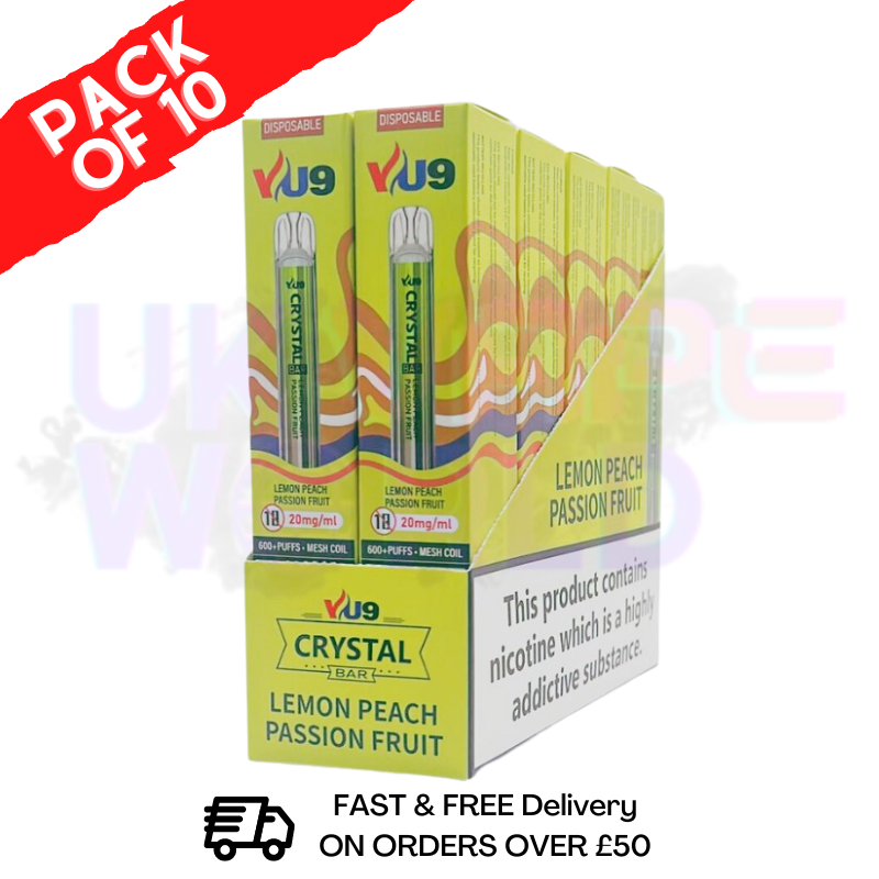 Lemon Peach Passionfruit Crystal Bar Puffs 600 VU9 Box Of 10