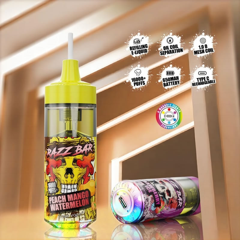 Original Razz Bar 16000 Puffs Refillable Disposable Vape E Cigarette Puff 16k – Razz Bar 16k Puff